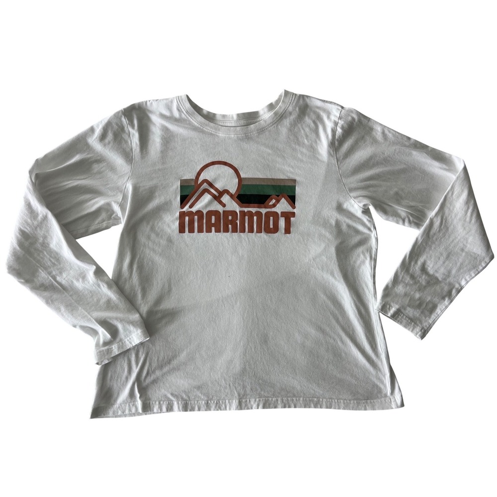 Marmot Long Sleeve T Shirt‎ Mens XL Graphic Print White Mountains Sun Outdoor